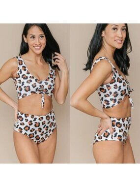 Imagine Perry Bikini Tulum Top & High Waisted Bottoms Classic Leopard
